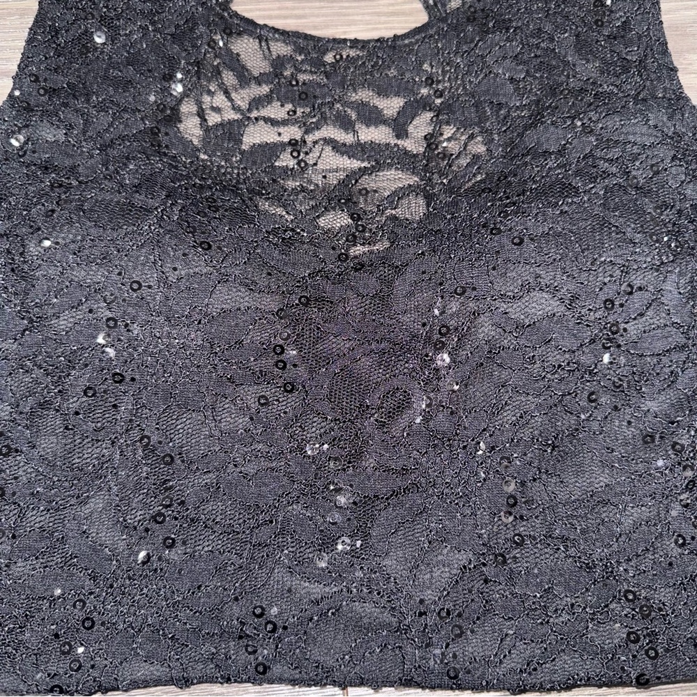 B. Darlin 2 Pc Lace Floral Black Pink Cocktail Party Prom Dress 11/12 Sequins - Picture 5 of 15